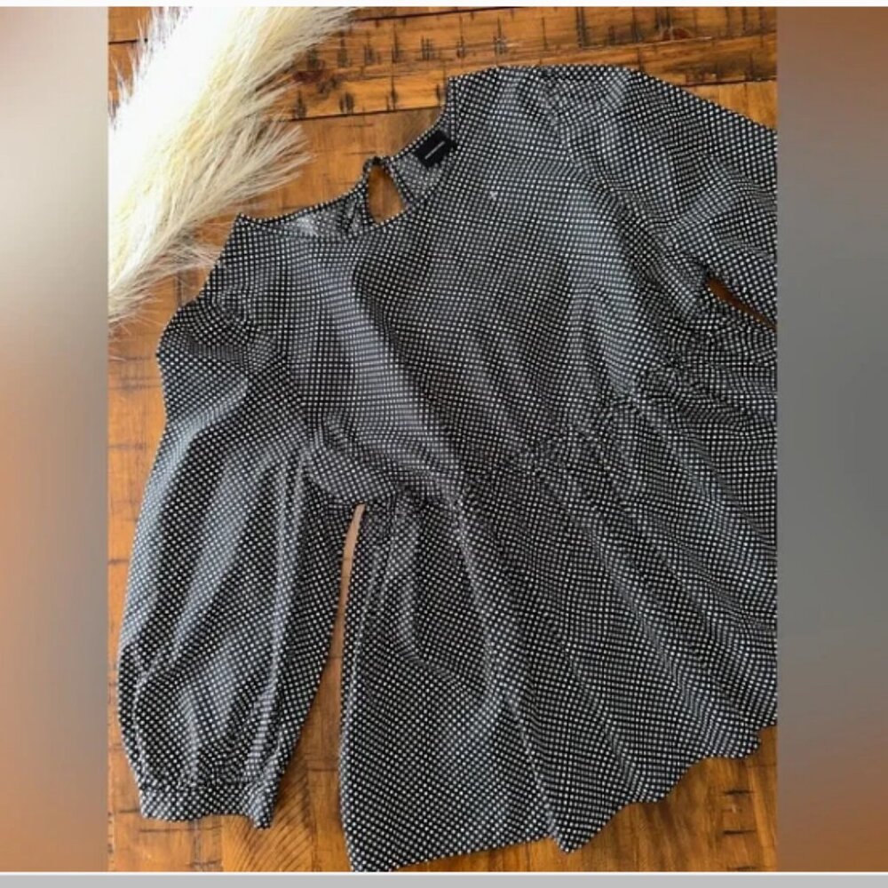 Who What Wear Black Polka dot Babydoll Blouse - XL